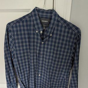 Men's Bonobos casual shirt blue white plaid windowpane med slim fit